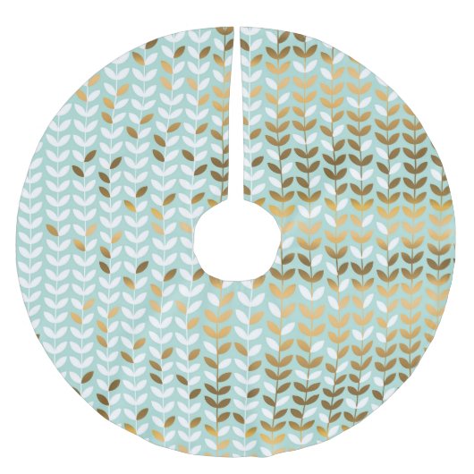 Elegantes Gold Green Leaf Muster Polyester Weihnachtsbaumdecke (Vorderseite)