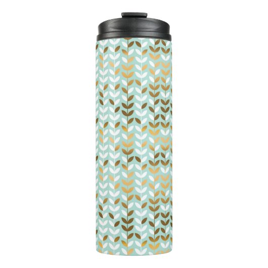 Elegantes Gold Green Leaf Muster Thermosbecher (Vorderseite)