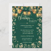 Elegantes Gold Green,Lights Company Weihnachts-Par Einladung (Vorderseite)