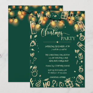 Elegantes Gold Green,Lights Company Weihnachts-Par Einladung