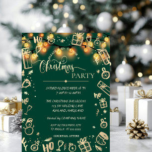 Elegantes Gold Green,Lights Company Weihnachts-Par Einladung