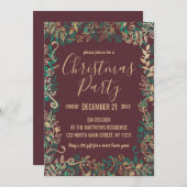 Elegantes Gold Green Red Floral Weihnachts-Party Einladung (Vorne/Hinten)