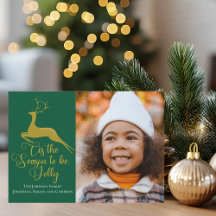 Elegantes Gold Green Rentier Weihnachtsfamilie Fot