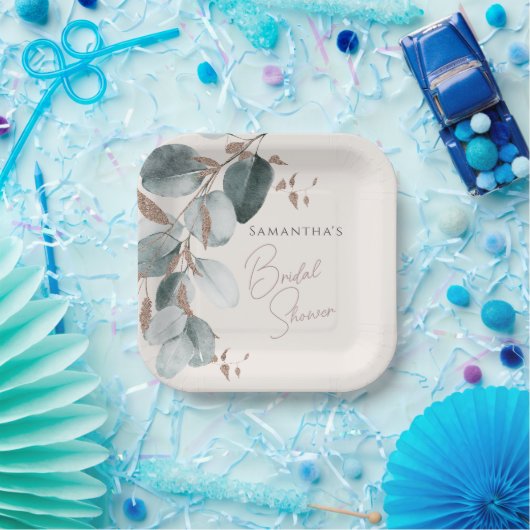 Elegantes Gold Green Sparkline Blätter Brautparty Pappteller (Party)