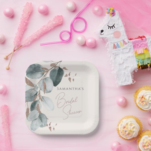 Elegantes Gold Green Sparkline Blätter Brautparty Pappteller (Party)