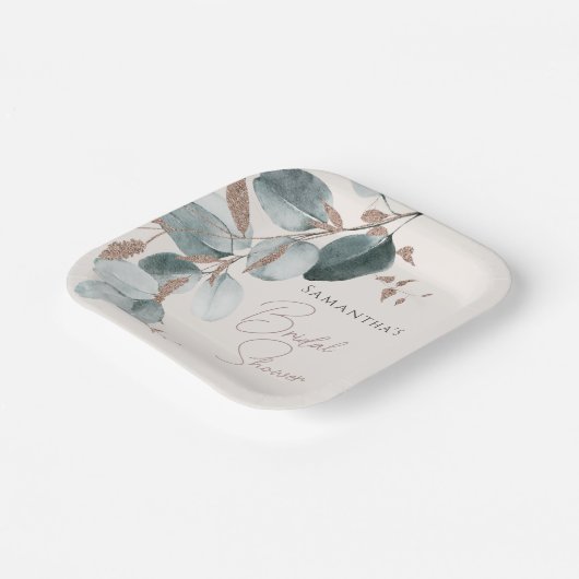 Elegantes Gold Green Sparkline Blätter Brautparty Pappteller (Gewinkelt)