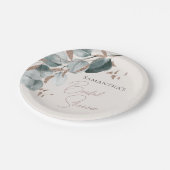 Elegantes Gold Green Sparkling Blätter Brautparty Pappteller (Schrägansicht)