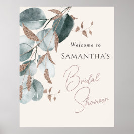 Elegantes Gold Green Sparkling Blätter Brautparty Poster