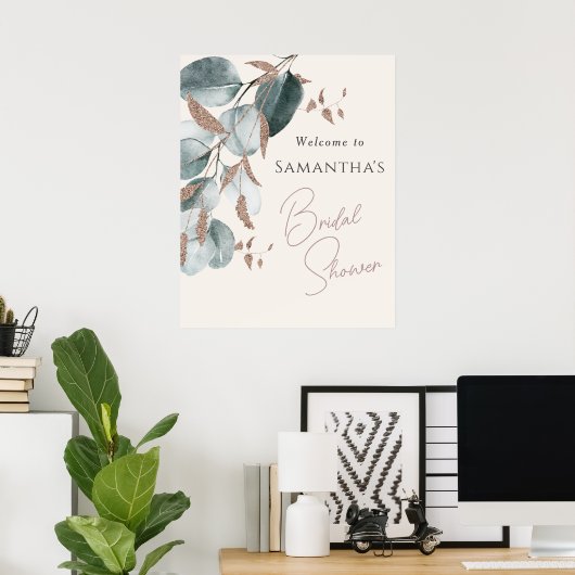 Elegantes Gold Green Sparkling Blätter Brautparty Poster (Heimbüro)