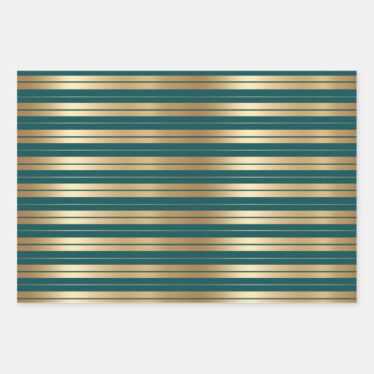 Elegantes Gold Green Stripes Glitzer Damask Gesche Geschenkpapier Set (Vorderseite 2)