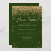 Elegantes Gold Green Surprise Retirement Party Einladung (Vorne/Hinten)