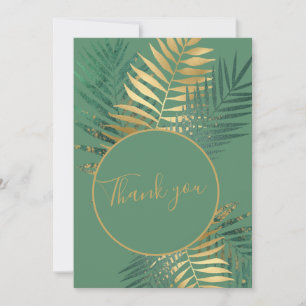Elegantes Gold & Green Tropical Pflanze Hochzeiten Dankeskarte