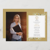 Elegantes Gold Greenera Law School Abschluss Foto Einladung (Vorne/Hinten)