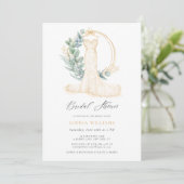 Elegantes Gold Greenery Wedding Dress Brautparty Einladung (Stehend Vorderseite)