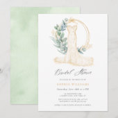 Elegantes Gold Greenery Wedding Dress Brautparty Einladung (Vorne/Hinten)