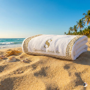 Elegantes Gold Griechisch Schlüssel Monogramm Pers Strandtuch