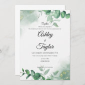 Elegantes Gold & Grün Aquarell Hintergrund Einladung (Vorne/Hinten)