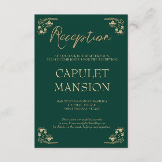 Elegantes Gold & Grün Art Deco Begleitkarte (Vorderseite)