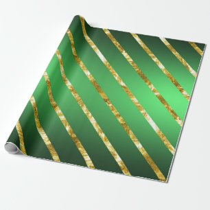 Elegantes Gold-Grün-Diagonalstreifenmuster Geschenkpapier