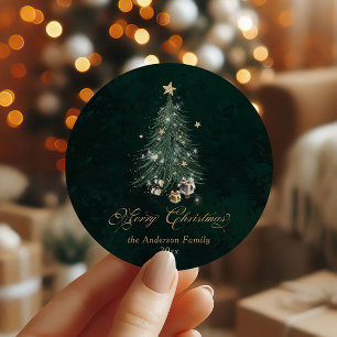 Elegantes Gold Grün Frohe Weihnachten Runder Aufkleber