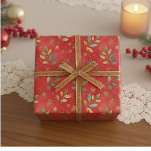 Elegantes Gold Grün Rot Weihnachten Geschenkpapier