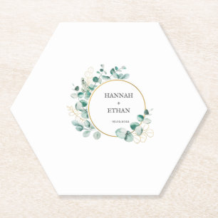 Elegantes Gold Grünzeug Eukalyptus Personalisiert Untersetzer