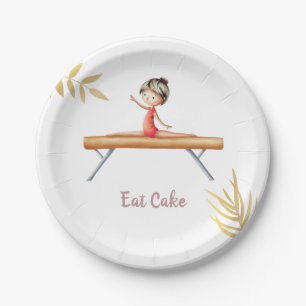 Elegantes Gold Gymnast auf Beam Eat Cake Party Pappteller