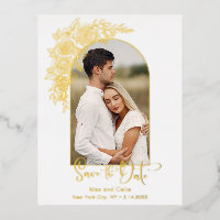 Elegantes Gold Hand Drawn Rose Foto Save the Date