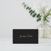 Elegantes Gold handgeschriebenes Script Sleek Blac Visitenkarte (Stehend Vorderseite)