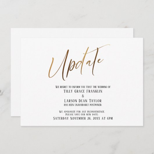 Elegantes Gold Handwriting - Hochzeitsupdate versc Einladung (Vorne/Hinten)