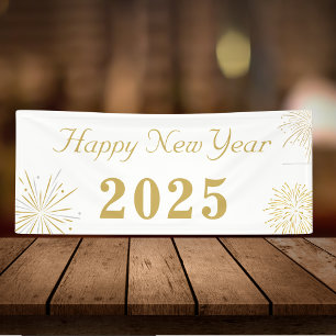 Elegantes Gold Happy New Year 2025 Party Banner