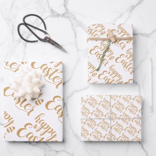 Elegantes Gold Happy Osterfrühlingeier Geschenkpapier Set (Vorderseite)