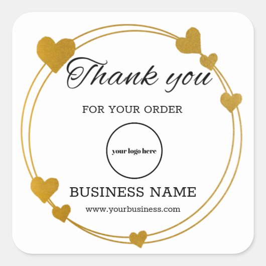 Elegantes Gold Heart Business Vielen Dank Quadratischer Aufkleber (Vorderseite)