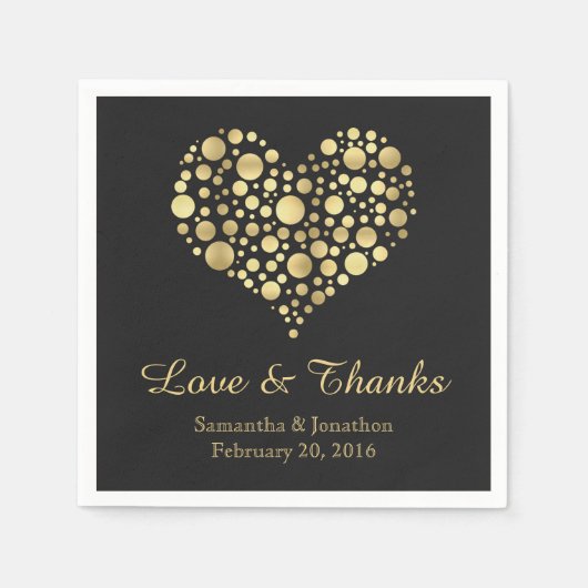 Elegantes Gold Heart Custom Wedding Napkins Serviette (Vorderseite)