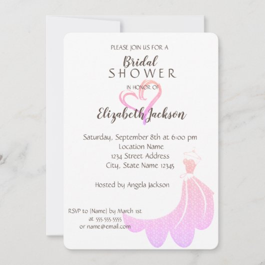 Elegantes Gold Heart, Dress Brautparty Einladung (Vorderseite)