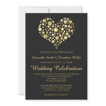 Elegantes Gold Heart Dusty Black Wedding Einladung