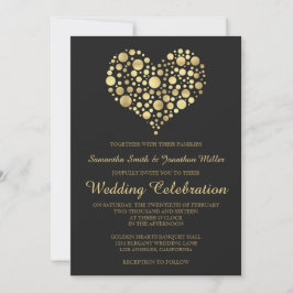 Elegantes Gold Heart Dusty Black Wedding Einladung