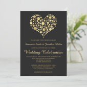 Elegantes Gold Heart Dusty Black Wedding Einladung (Stehend Vorderseite)