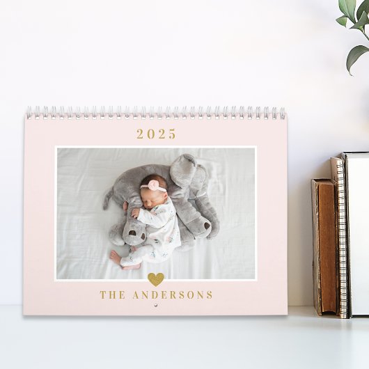 Elegantes Gold Heart Family Foto Kalender