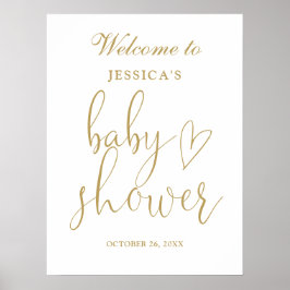 Elegantes Gold Heart Script Baby Dusche Begrüßungs Poster