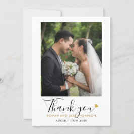 Elegantes Gold Heart Script Wedding Foto Dankeskarte