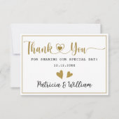 Elegantes Gold Hearts Couple Foto Hochzeit Dankeskarte (Vorderseite)