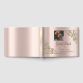 Elegantes Gold Hearts Rose Gold Foto Gästebuch (Voll)