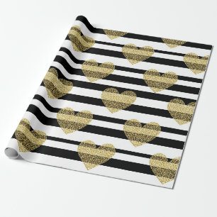 Elegantes Gold-Herz-Hochzeitsstreifenmuster Geschenkpapier