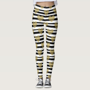 Elegantes Gold-Herz-Hochzeitsstreifenmuster Leggings