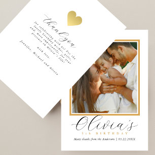 Elegantes Gold Herz Schrift Foto Geburtstag Dankeskarte