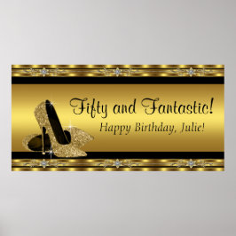 Elegantes Gold High Heel Geburtstagsparty Banner Poster