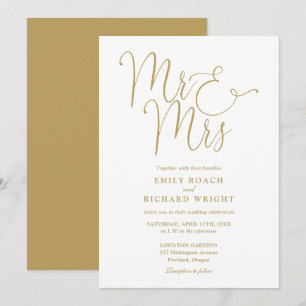 Elegantes Gold Hochzeitsskript Herr und Frau Einladung