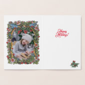 Elegantes Gold Holiday Bird Wreath Foto Weihnachte Folienkarte (Innenseite)