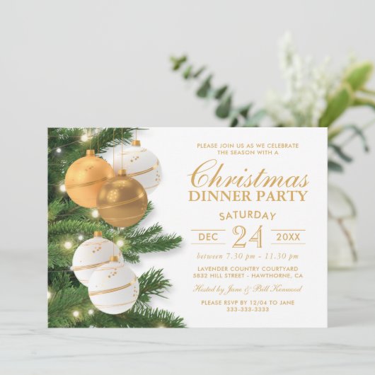 Elegantes Gold Holiday Weihnachten Party Einladung (Stehend Vorderseite)